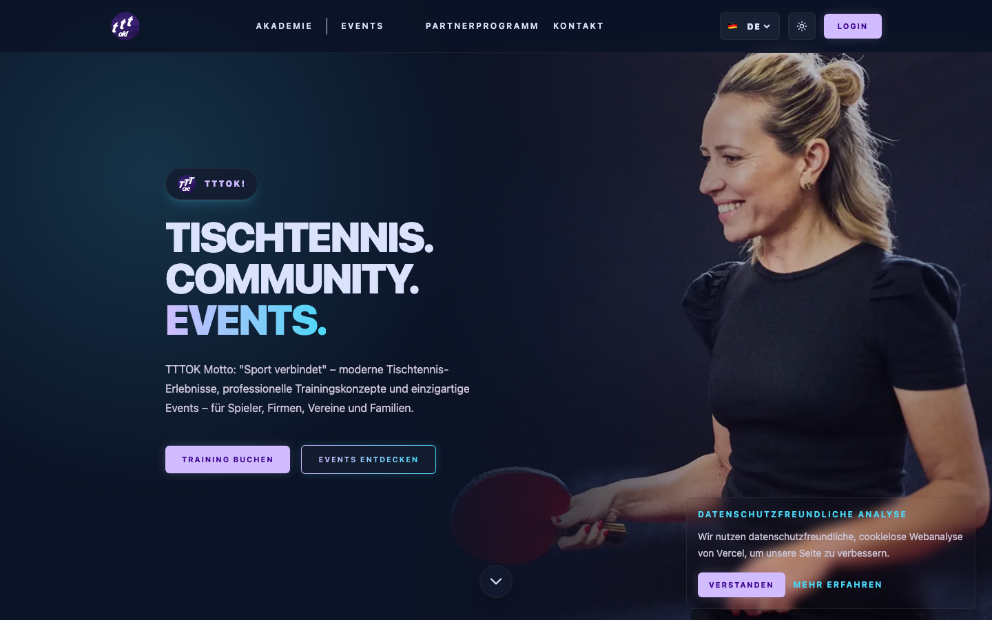 Hero-Bereich von tischtennistreff.de